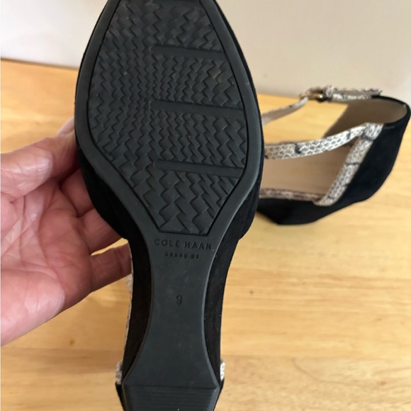 Cole Haan Black Wedges with Snakeskin Strap - Picture 7 of 12